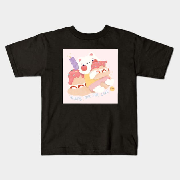 bear girl enjoying a birthday cake Kids T-Shirt by Chubby chubbi